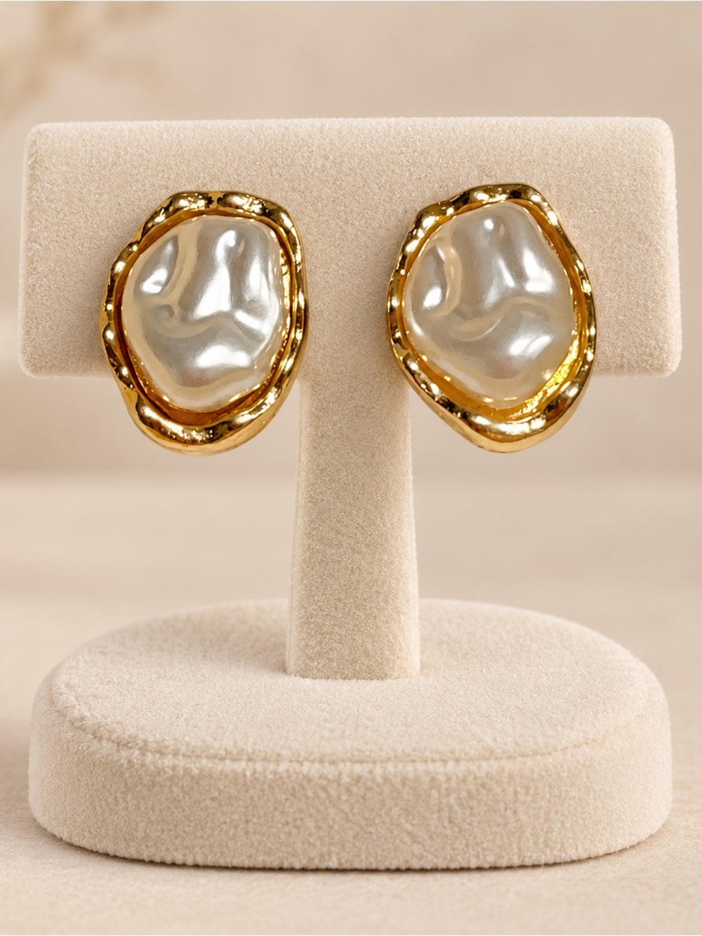 Gold-Plated Faux Pearl Statement Earrings - White